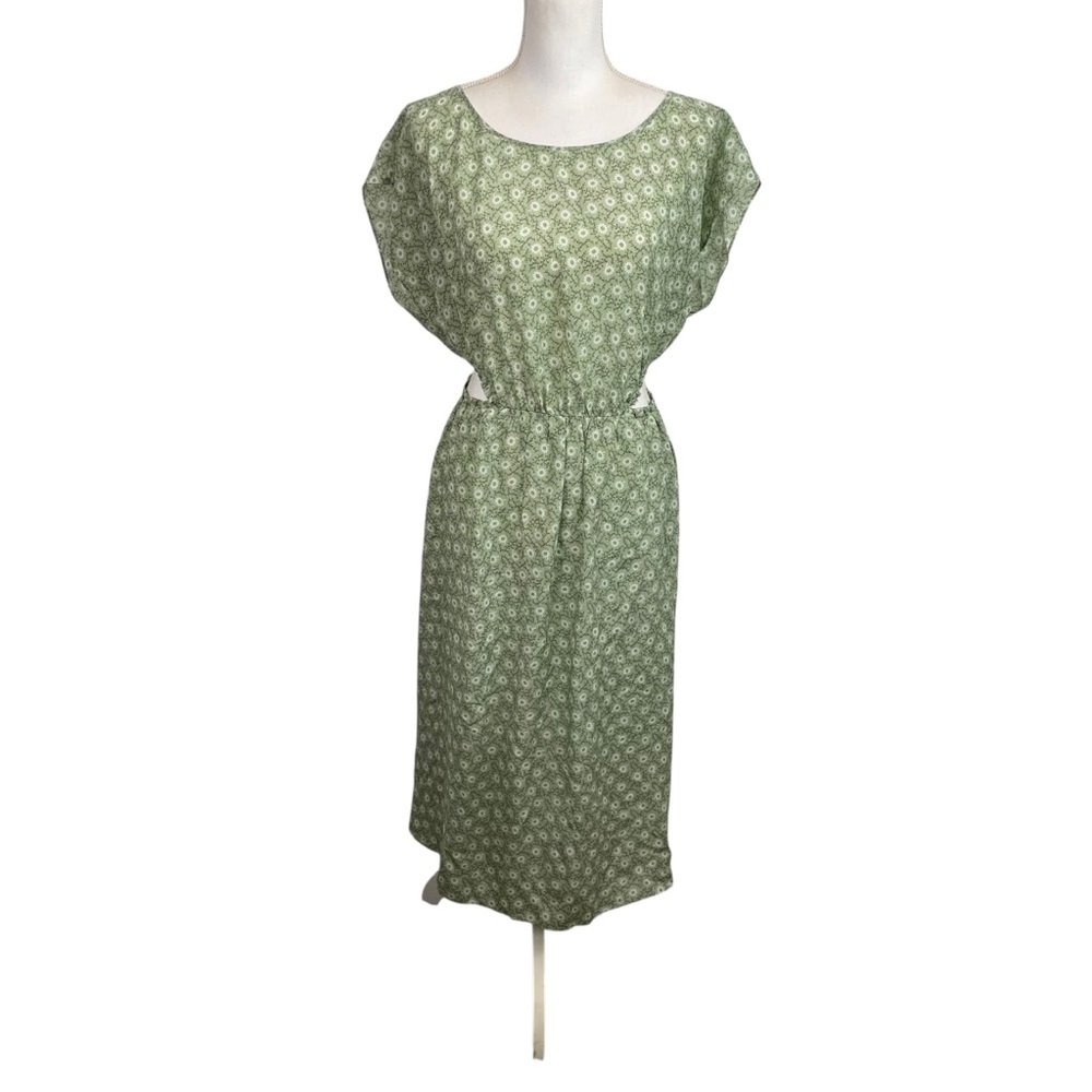 Rebecca Taylor | Green White Floral Silk Cutout Midi Dress